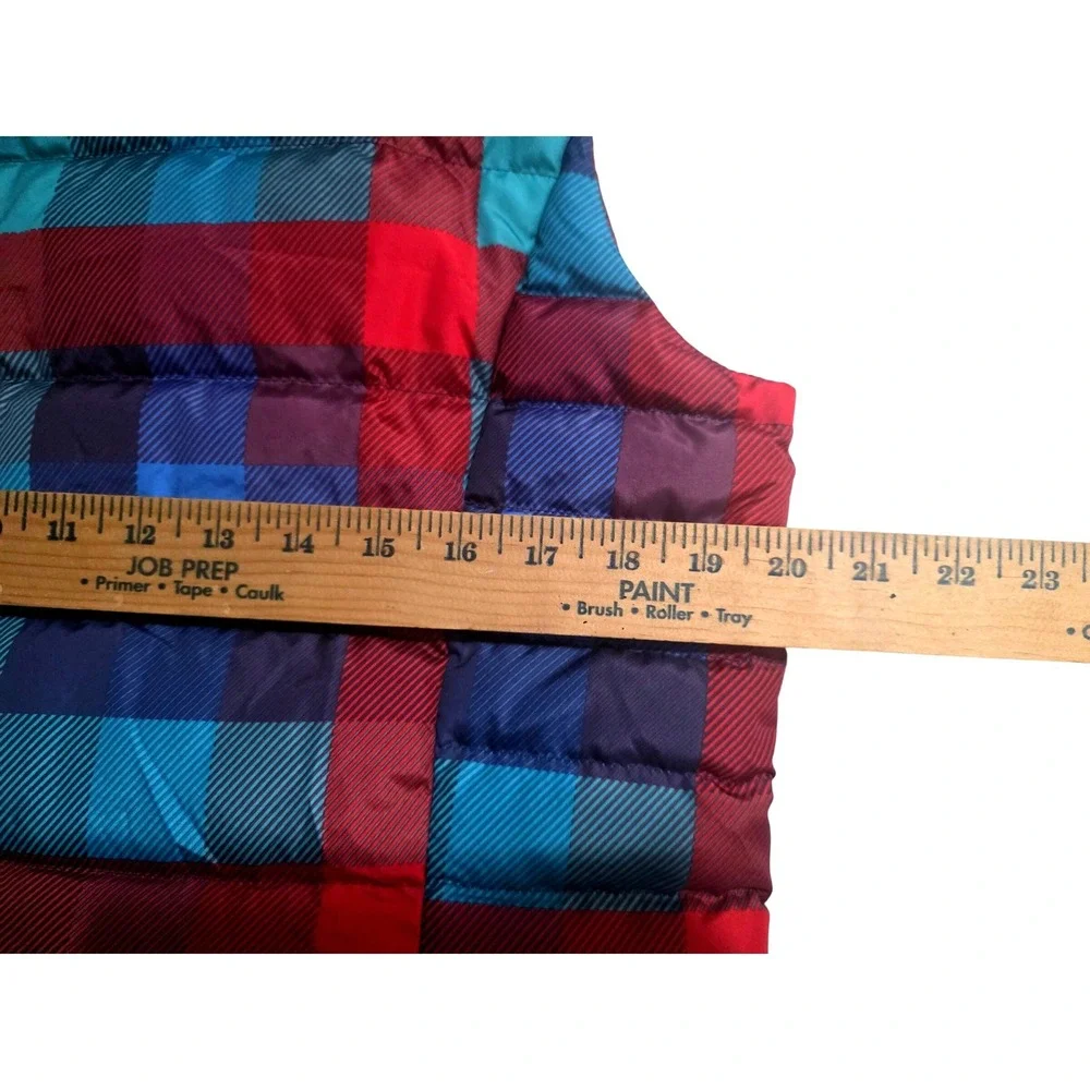 Lands End Womens Down Fill Puffer‎ Vest Rainbow Plaid Jacket Full Zip Size S